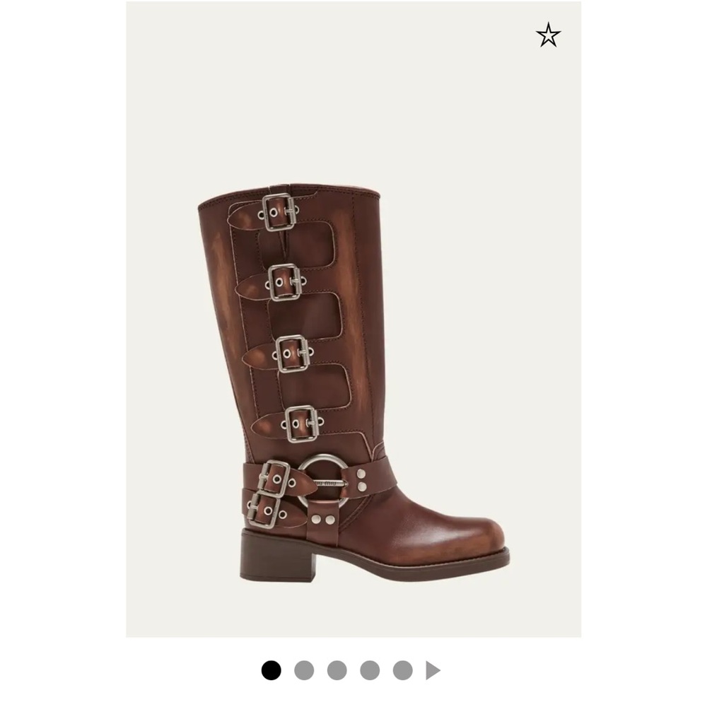 Miu Miu Brown Leather Combat Boots with Buckle Accents